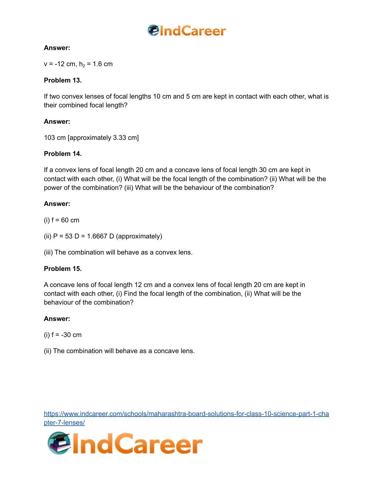 Maharashtra Board Solutions for Class 10- Science (Part 1): Chapter 7- Lenses - Page 119