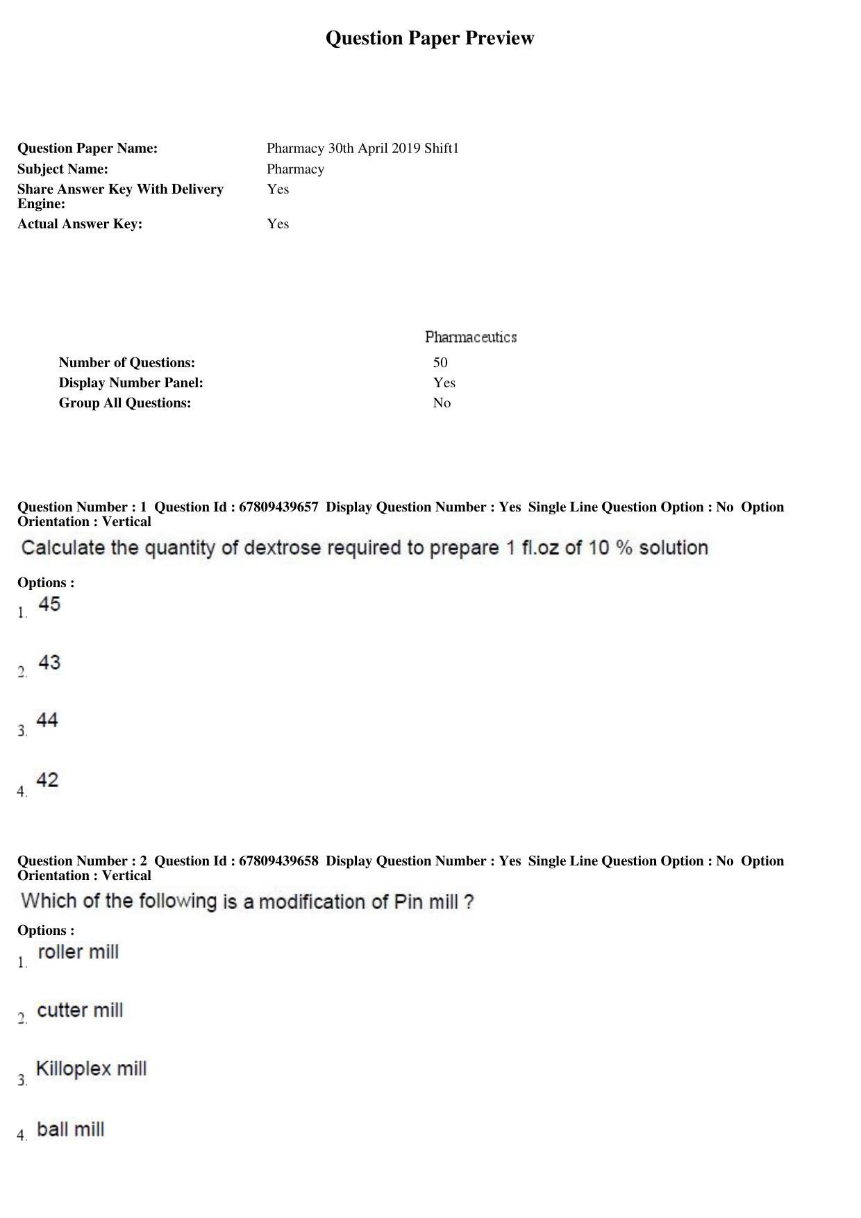 AP ECET 2019 - Pharmacy Question Paper With Preliminary Keys Shift1 - Page 1