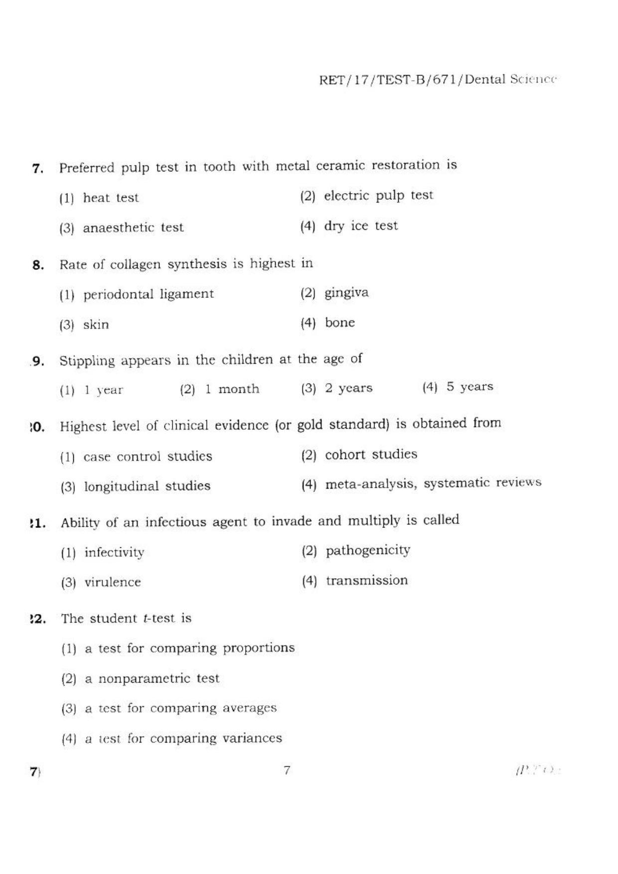 BHU RET DENTAL SCIENCE 2017 Question Paper - Page 8