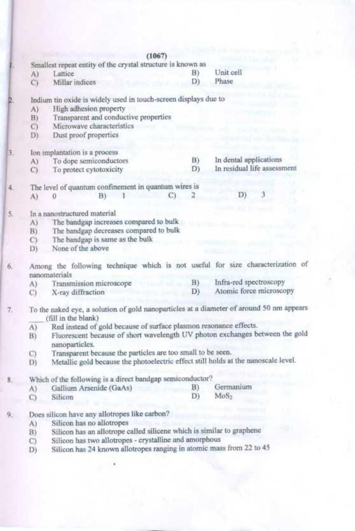 PU CET UG 2017 M.Tech(NanoScience & NanoTechnology) Question Paper - Page 2