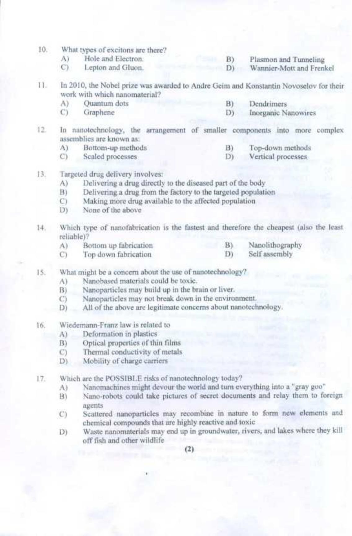 PU CET UG 2017 M.Tech(NanoScience & NanoTechnology) Question Paper - Page 3