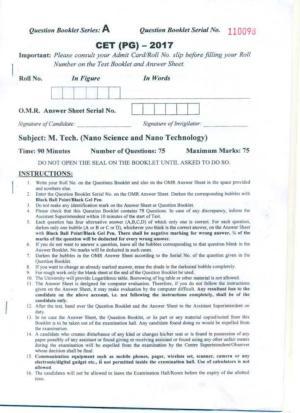 PU CET UG 2017 M.Tech(NanoScience & NanoTechnology) Question Paper