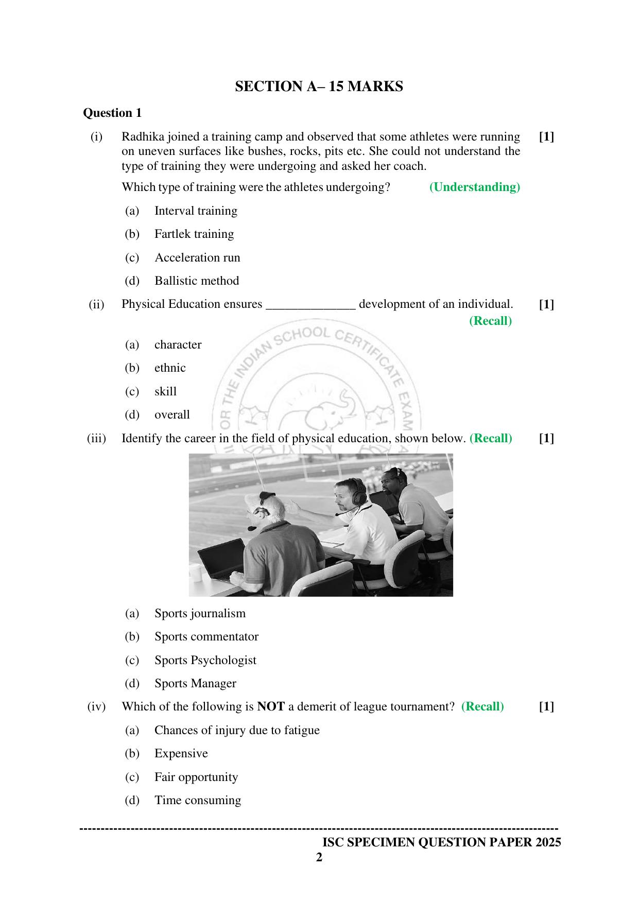ISC Class 12 2025 PHYSICAL EDUCATION Paper-1 (SQP & AK) Specimen Paper - Page 2
