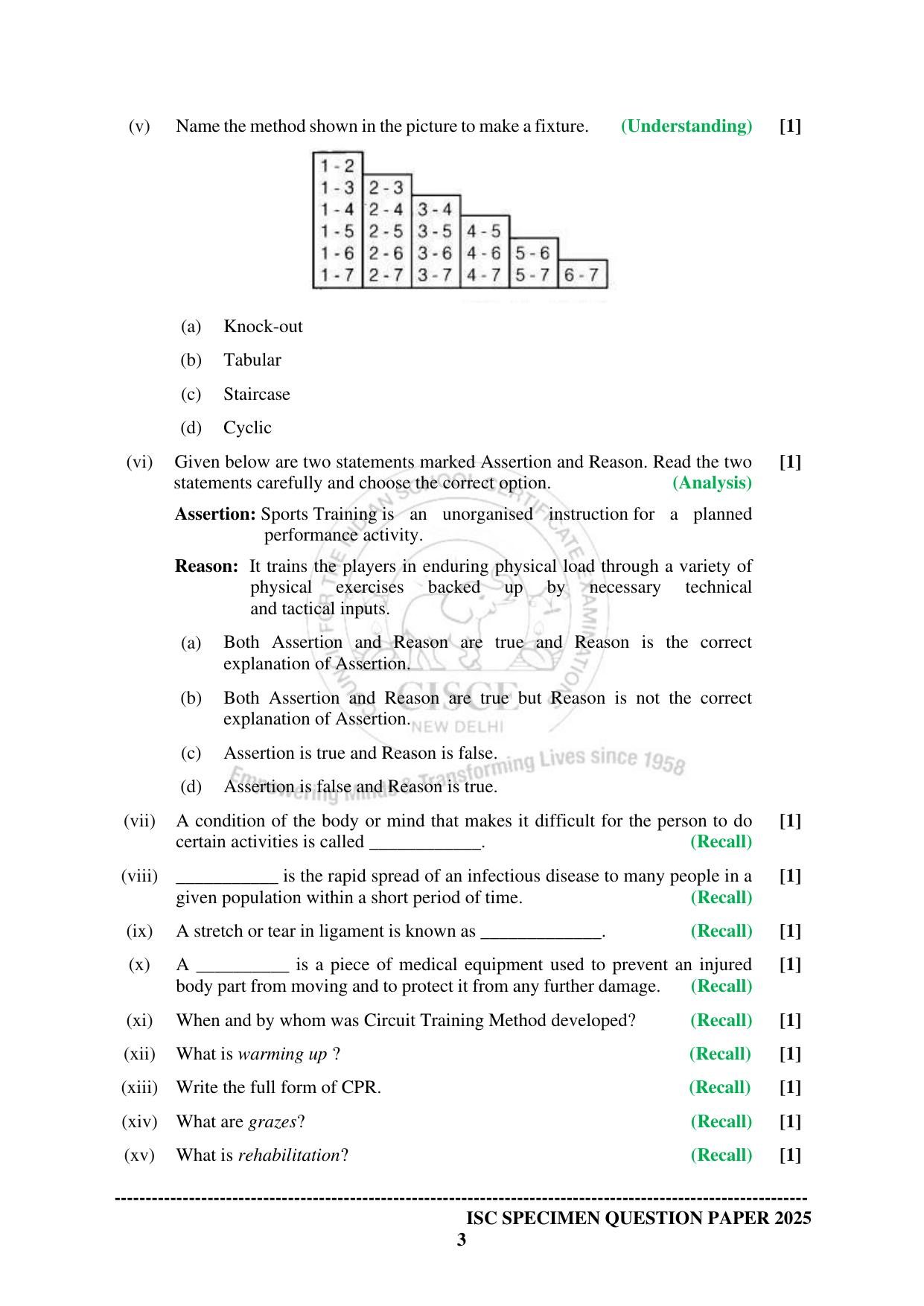ISC Class 12 2025 PHYSICAL EDUCATION Paper-1 (SQP & AK) Specimen Paper - Page 3