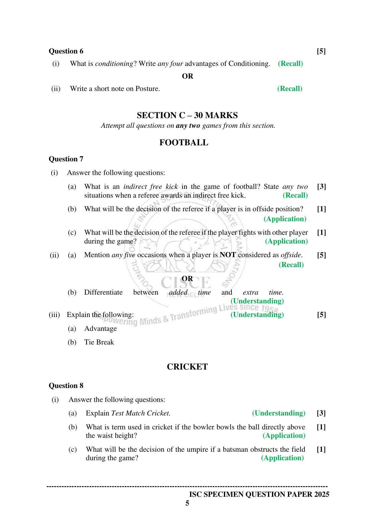 ISC Class 12 2025 PHYSICAL EDUCATION Paper-1 (SQP & AK) Specimen Paper - Page 5