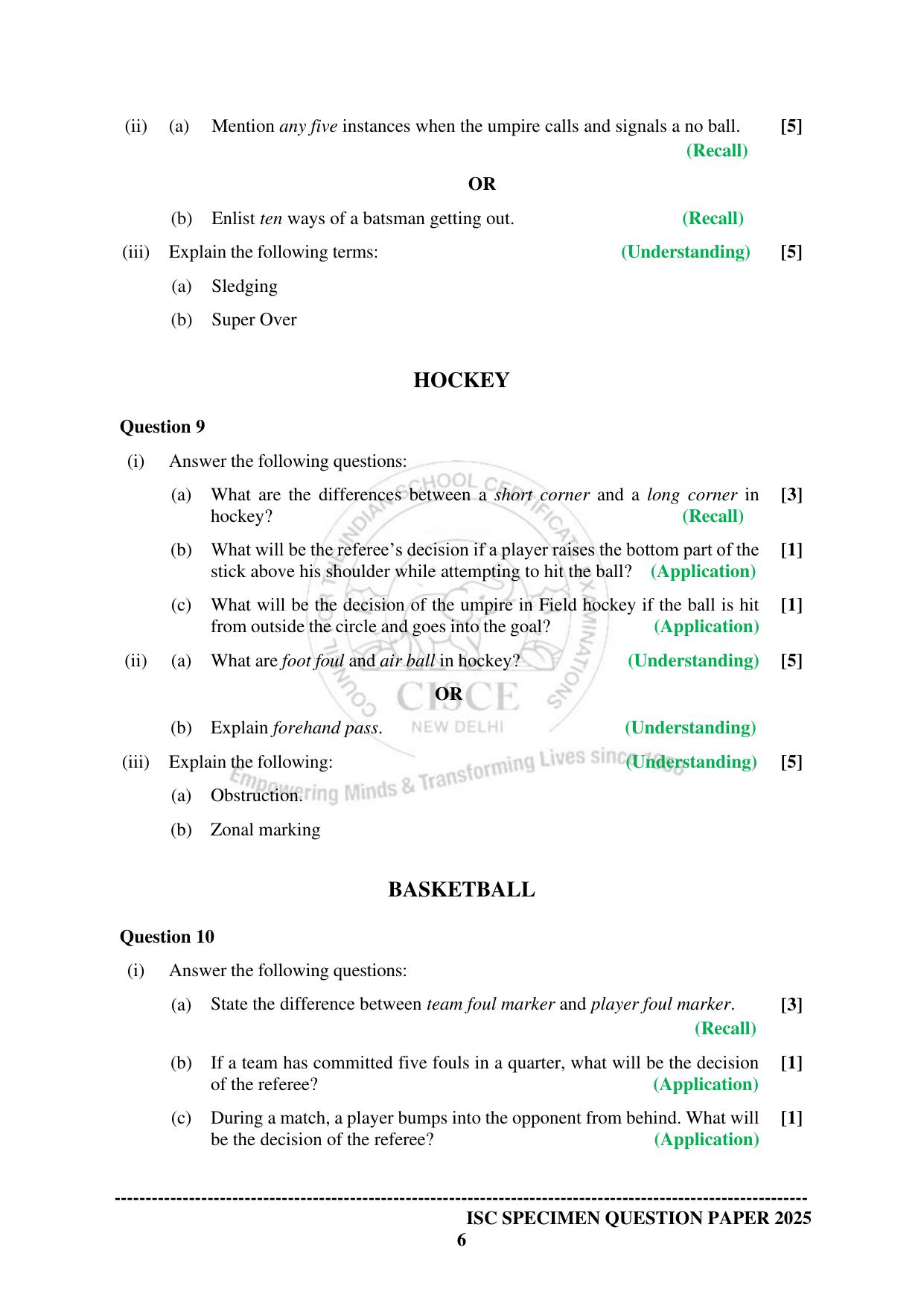 ISC Class 12 2025 PHYSICAL EDUCATION Paper-1 (SQP & AK) Specimen Paper - Page 6
