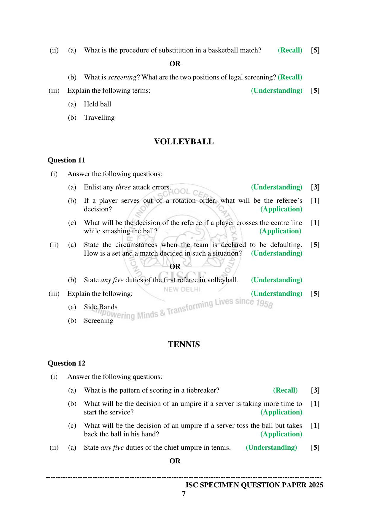 ISC Class 12 2025 PHYSICAL EDUCATION Paper-1 (SQP & AK) Specimen Paper - Page 7