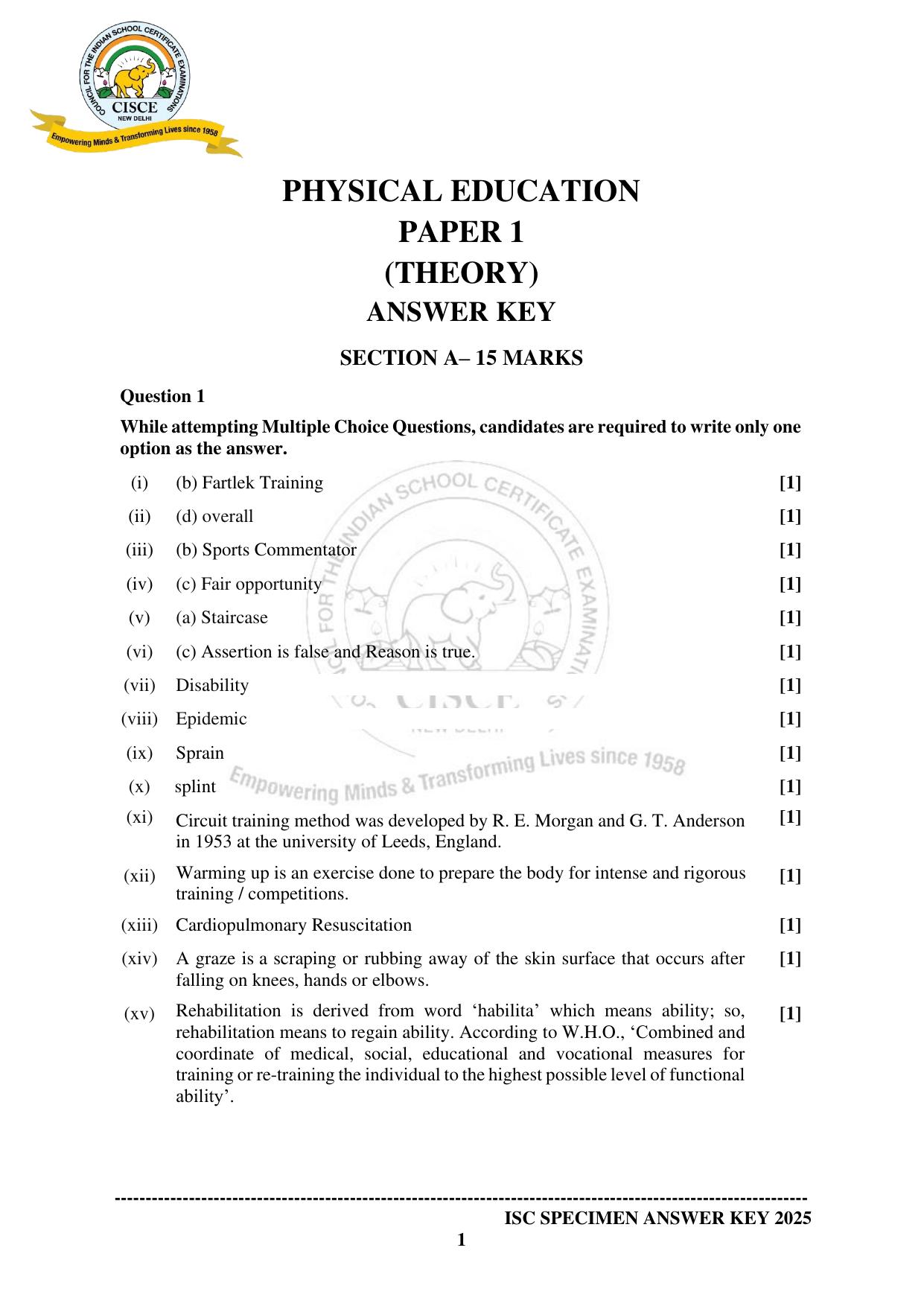 ISC Class 12 2025 PHYSICAL EDUCATION Paper-1 (SQP & AK) Specimen Paper - Page 10