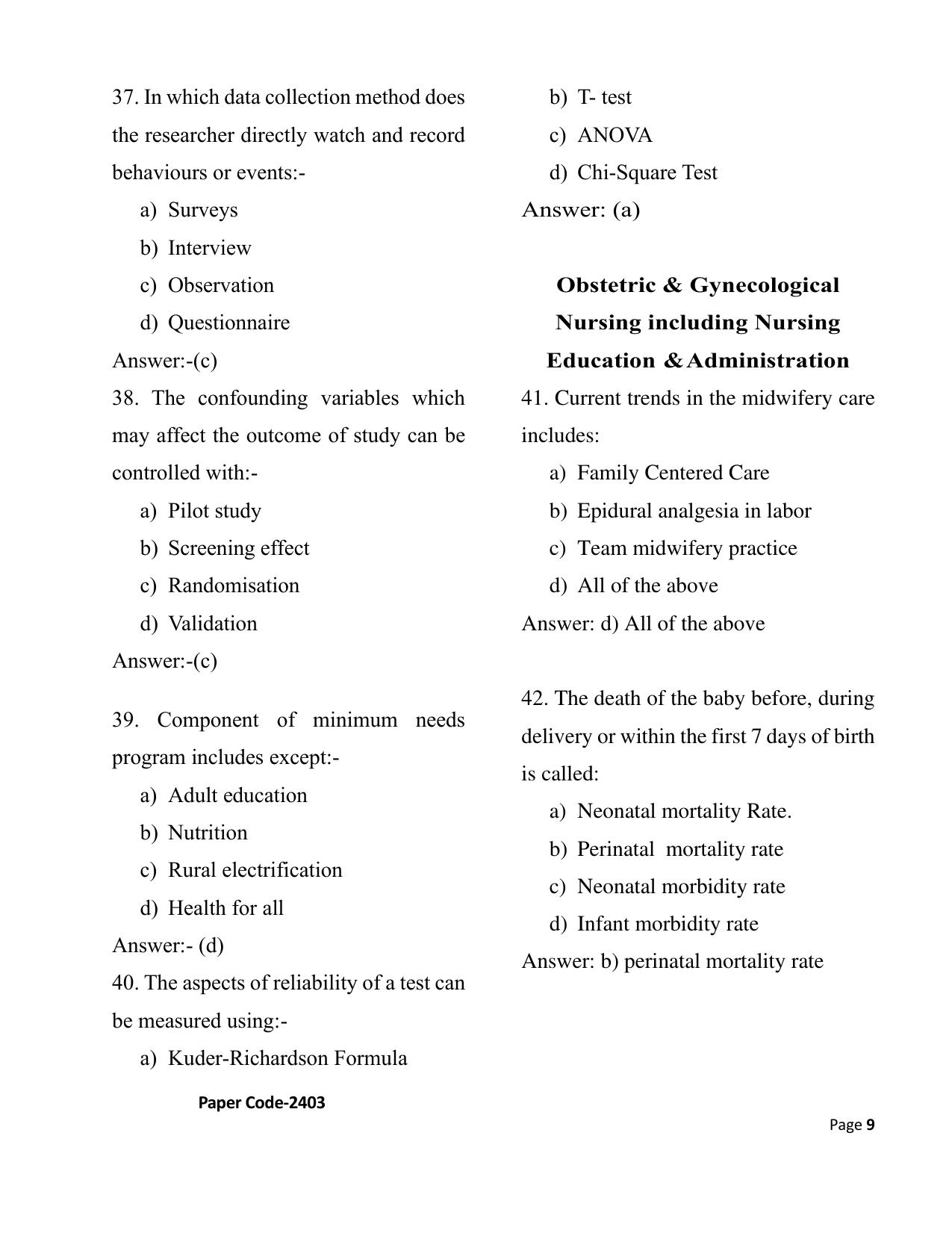 HP M.Sc. Nursing 2024 Question Paper Answer Key - Page 9