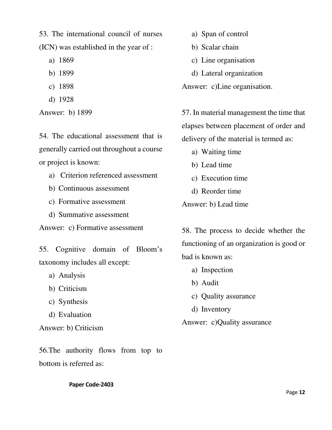 HP M.Sc. Nursing 2024 Question Paper Answer Key - Page 12