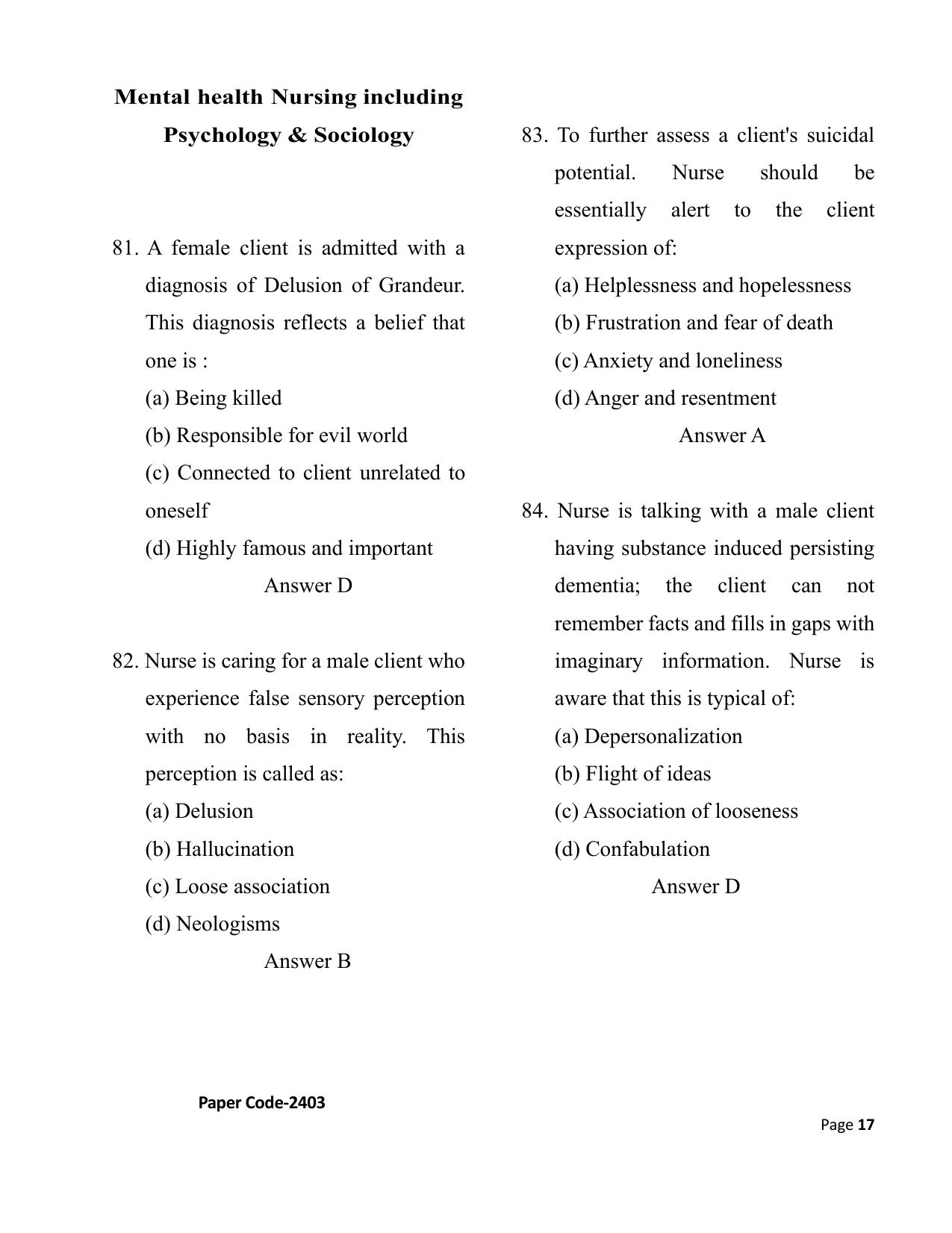 HP M.Sc. Nursing 2024 Question Paper Answer Key - Page 17