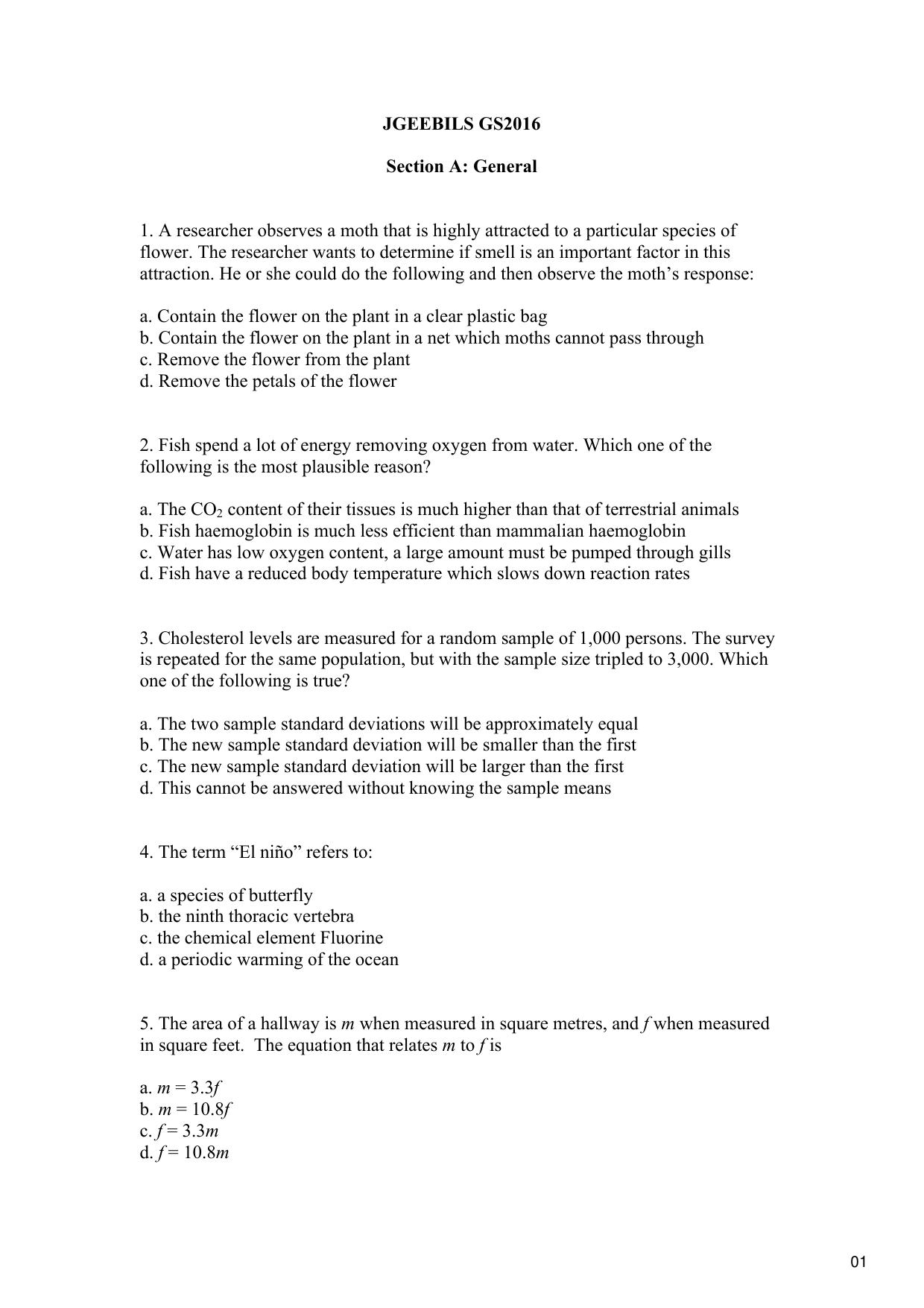 TIFR GS 2016 Biology Question Paper - Page 2