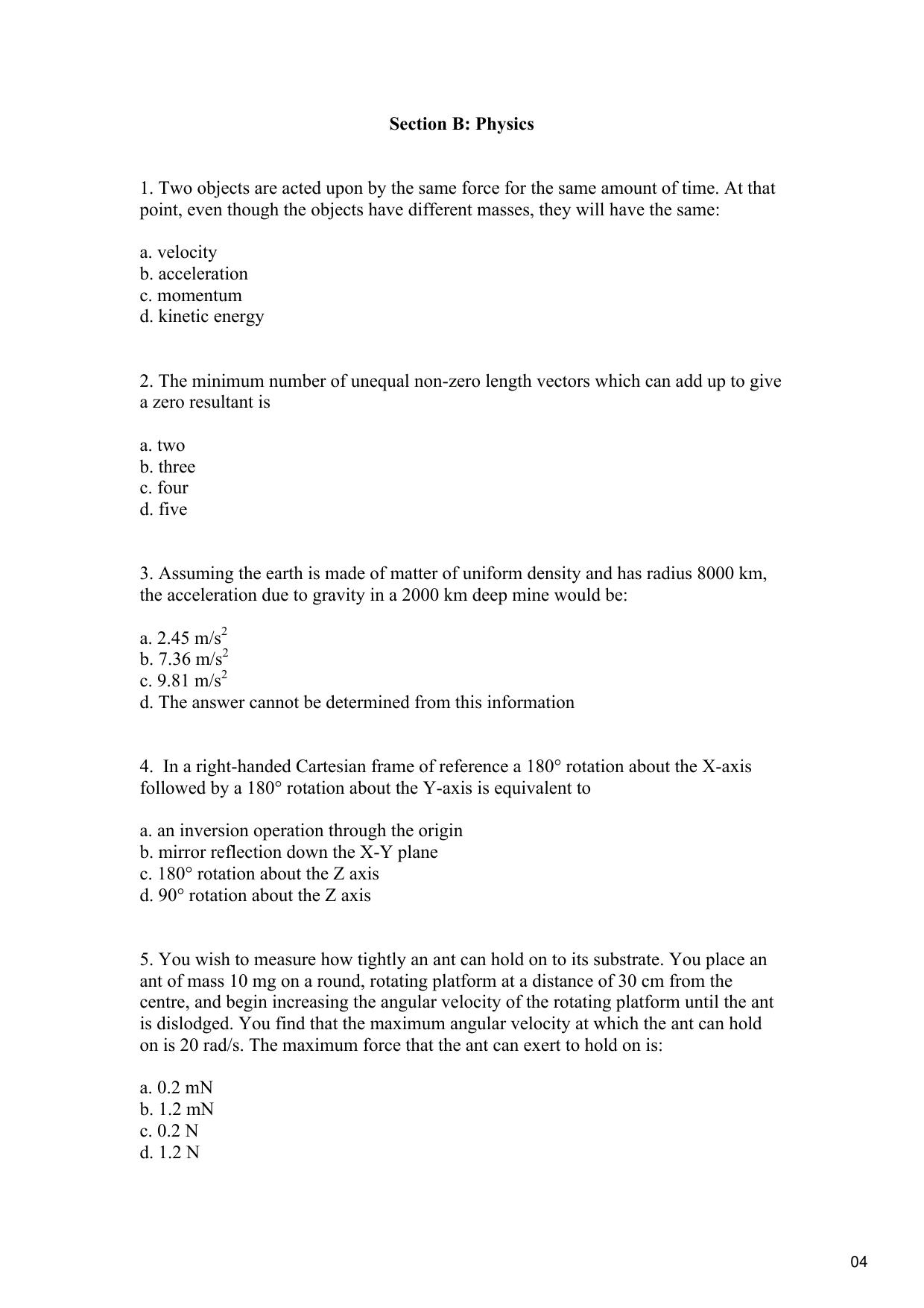 TIFR GS 2016 Biology Question Paper - Page 5