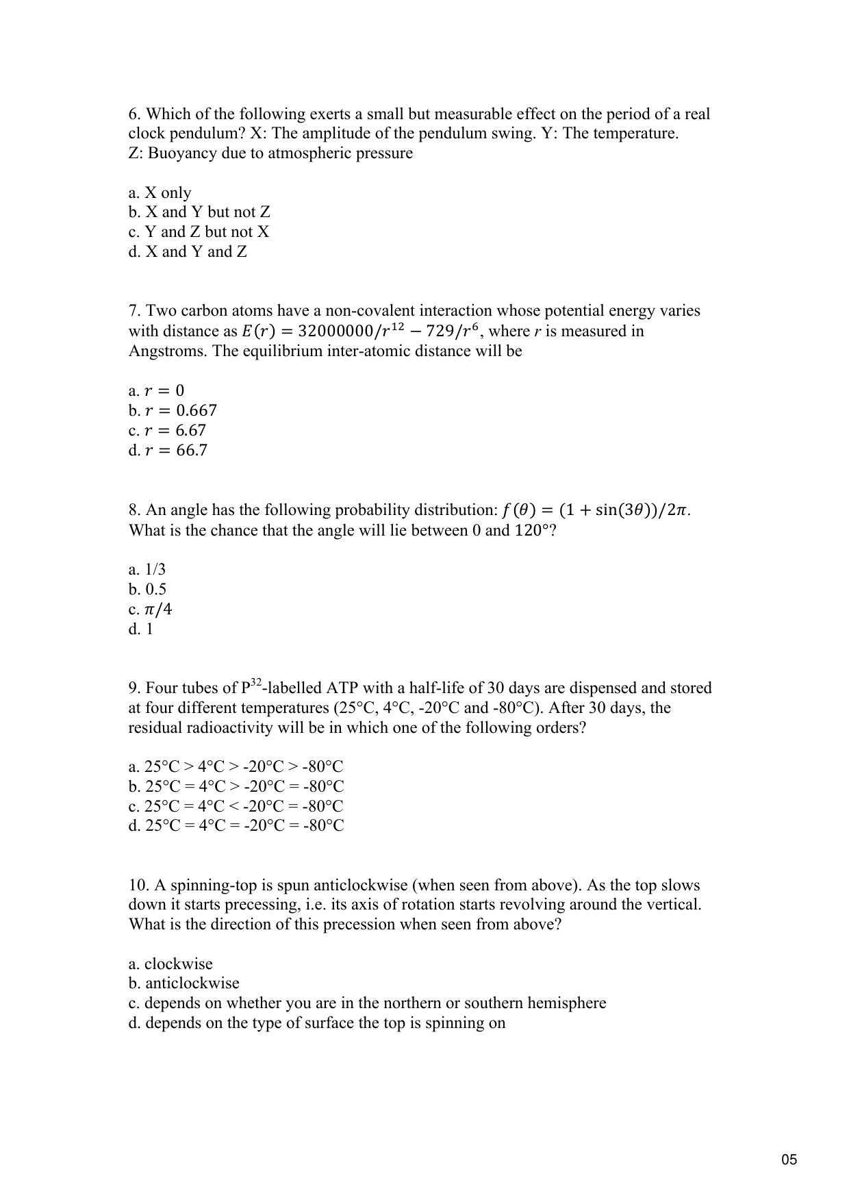 TIFR GS 2016 Biology Question Paper - Page 6