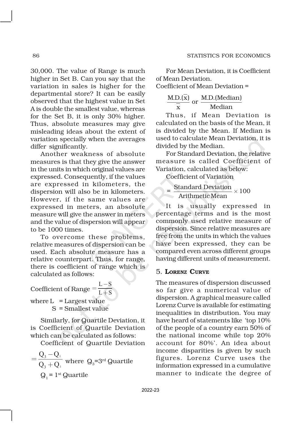 NCERT Book for Class 11 Economics (Statistic Economics) Chapter 6 Measures of Dispersion - Page 13