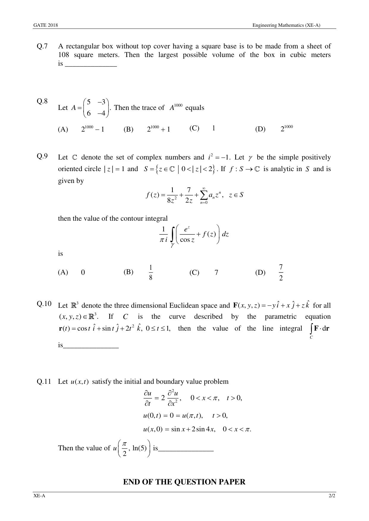 GATE 2018 Engineering Sciences (XE) Question Paper with Answer Key - Page 4