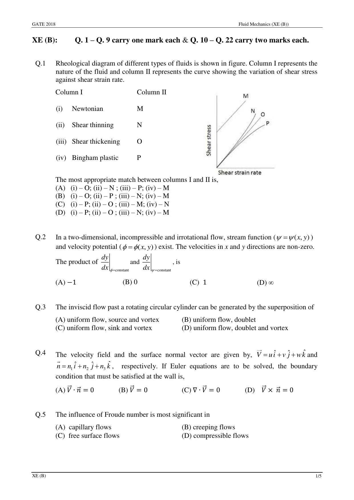 GATE 2018 Engineering Sciences (XE) Question Paper with Answer Key - Page 5