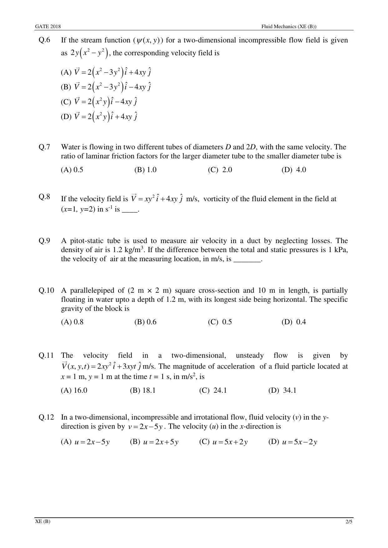 GATE 2018 Engineering Sciences (XE) Question Paper with Answer Key - Page 6