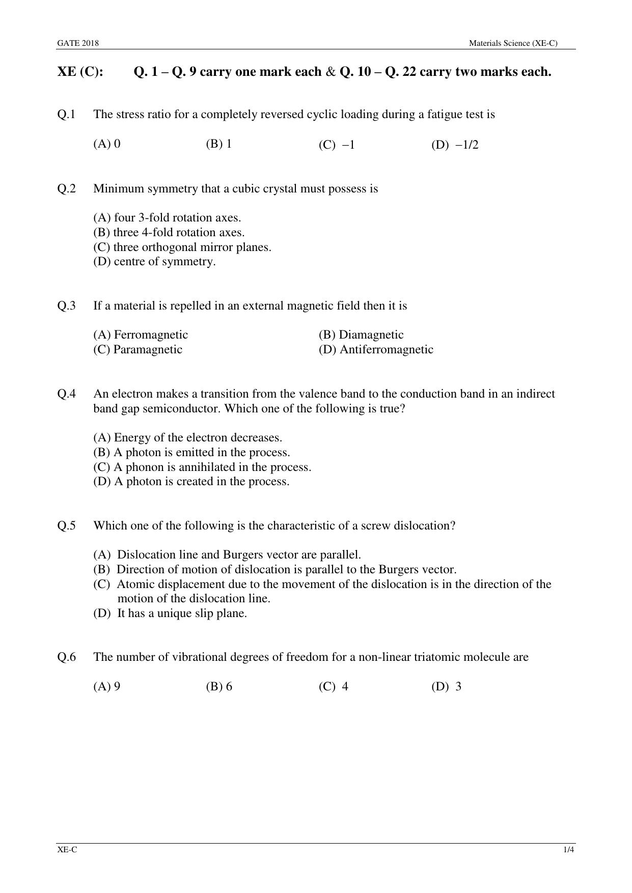 GATE 2018 Engineering Sciences (XE) Question Paper with Answer Key - Page 10