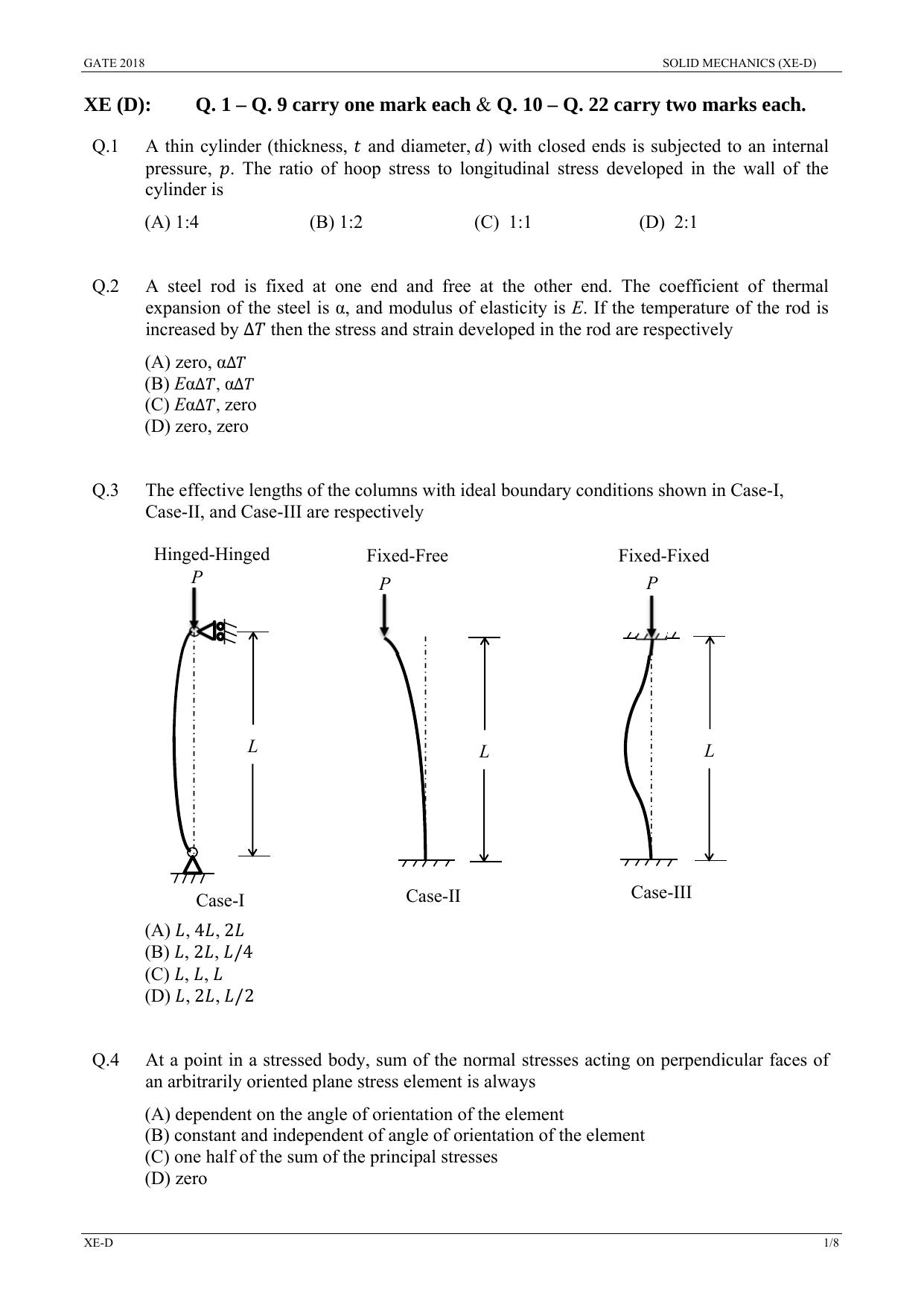 GATE 2018 Engineering Sciences (XE) Question Paper with Answer Key - Page 14