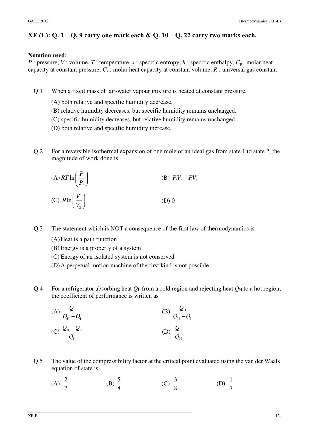 GATE 2018 Engineering Sciences (XE) Question Paper with Answer Key - Page 22