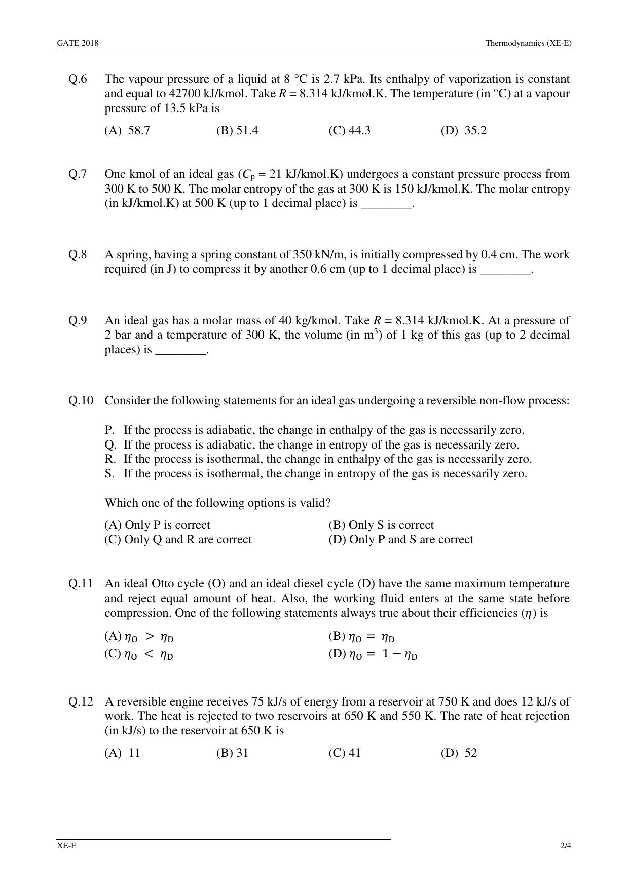 GATE 2018 Engineering Sciences (XE) Question Paper with Answer Key - Page 23