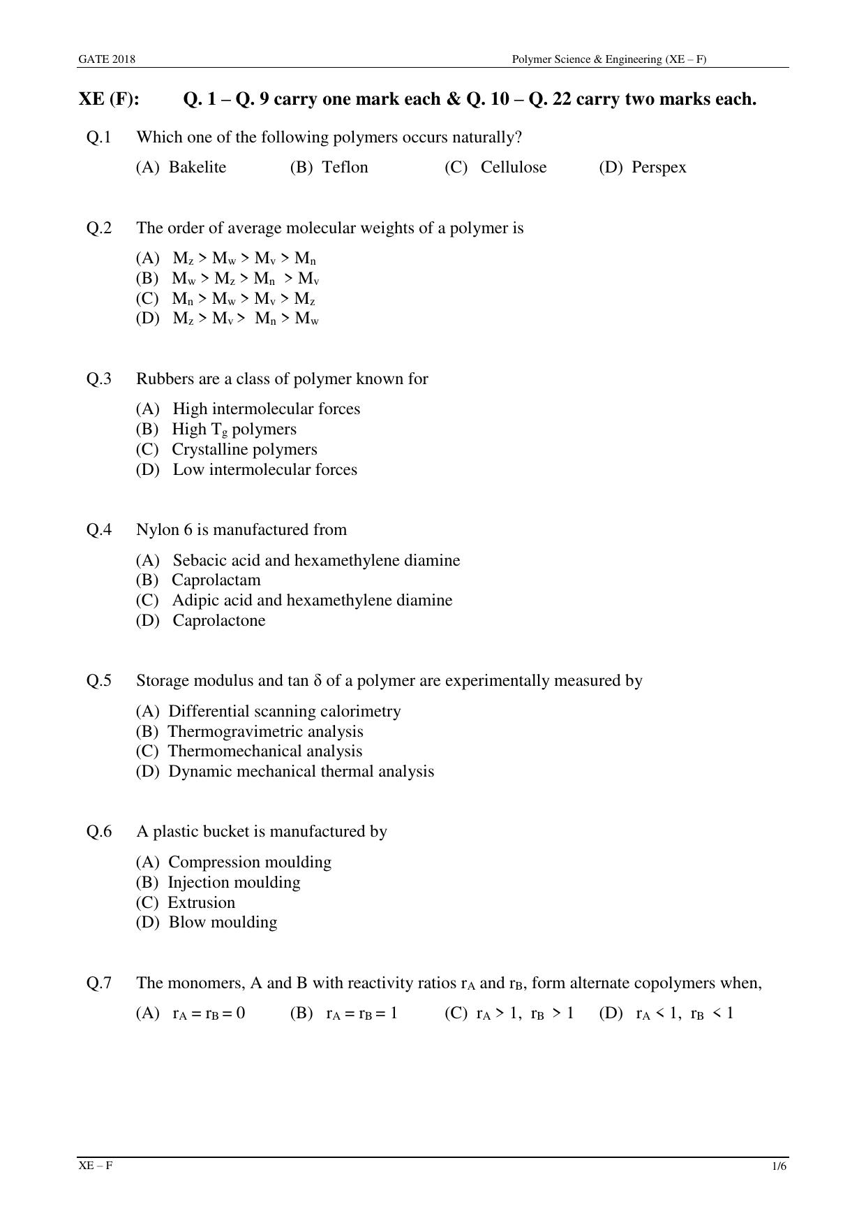 GATE 2018 Engineering Sciences (XE) Question Paper with Answer Key - Page 26