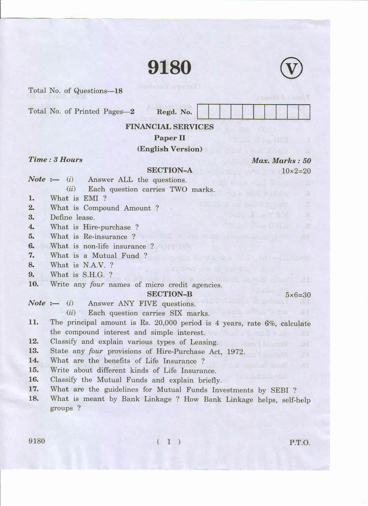 AP Inter. 2nd Year Vocational Question Paper May – 2019 - Financial Services-II - Page 1