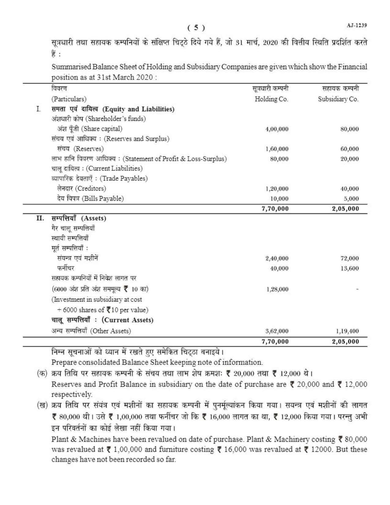 Bilaspur University Question Paper 2021-2022: B.COM Part-II (Two) (10+2+3) (I) Corporate Accounting Paper 1 - Page 5