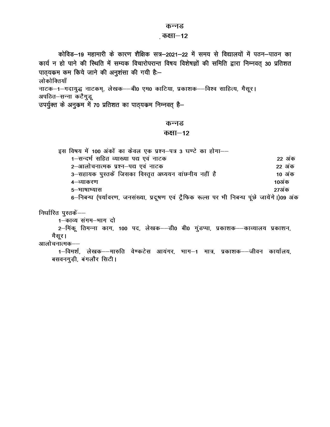 UP Board Class 12 Syllabus Kannada - Page 1