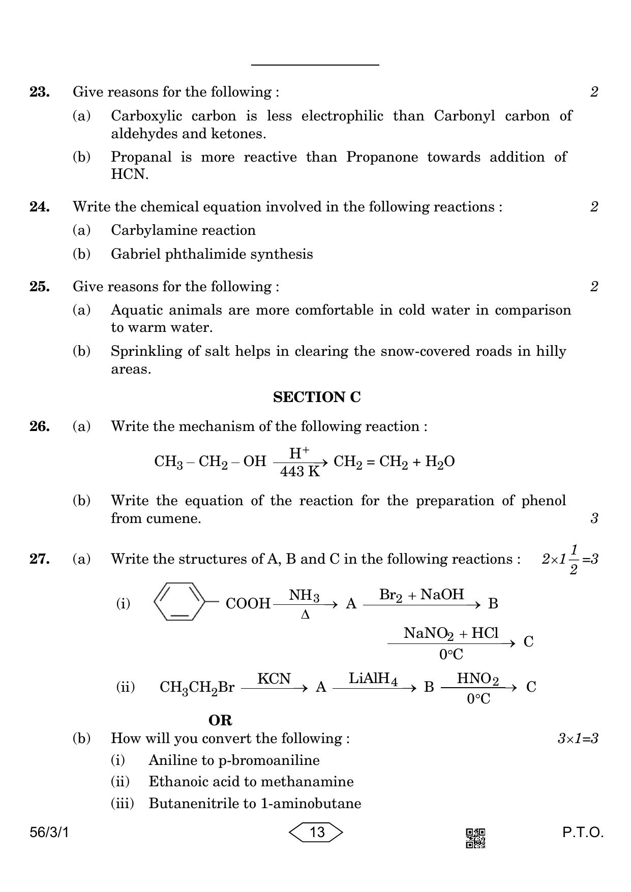 CBSE Class 12 56-3-1 Chemistry 2023 Question Paper - Page 13