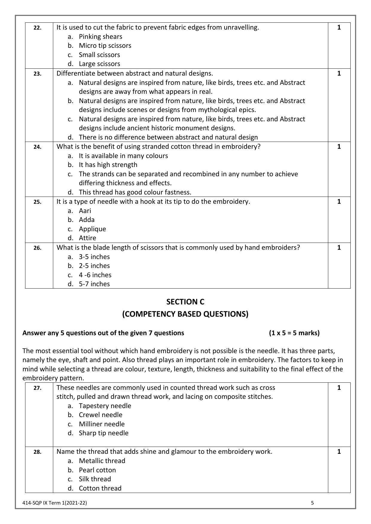 CBSE Class 10 Skill Education (Term I) - Apparel Sample Paper 2021-22 - Page 5