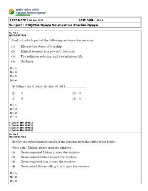 CUET (PG) 2022: PGQP-64 Nyaya Vaisheshika Prachin Nyaya (06-09-2022) Question Paper
