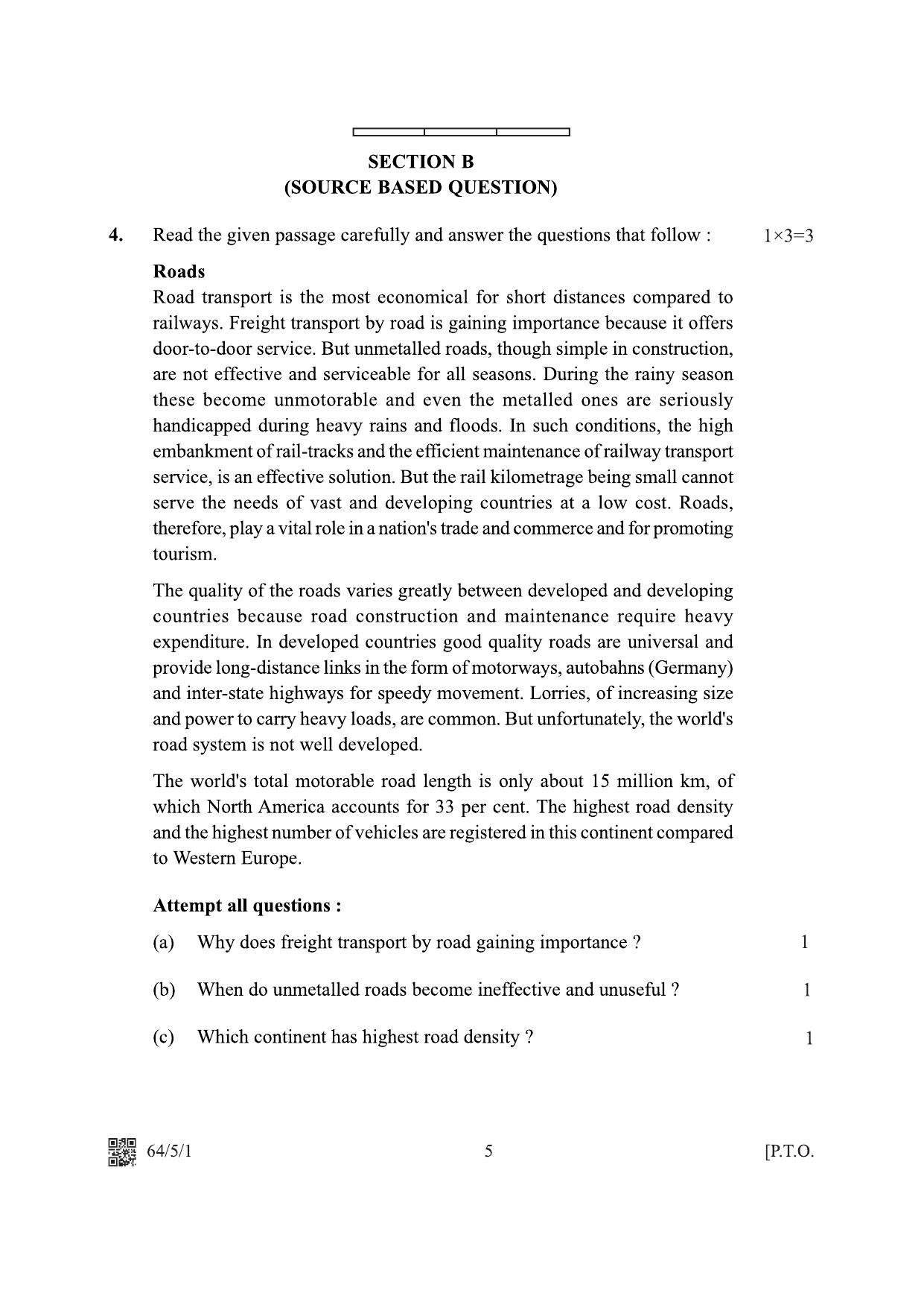 CBSE Class 12 64-5-1 Geography 2022 Question Paper - Page 5
