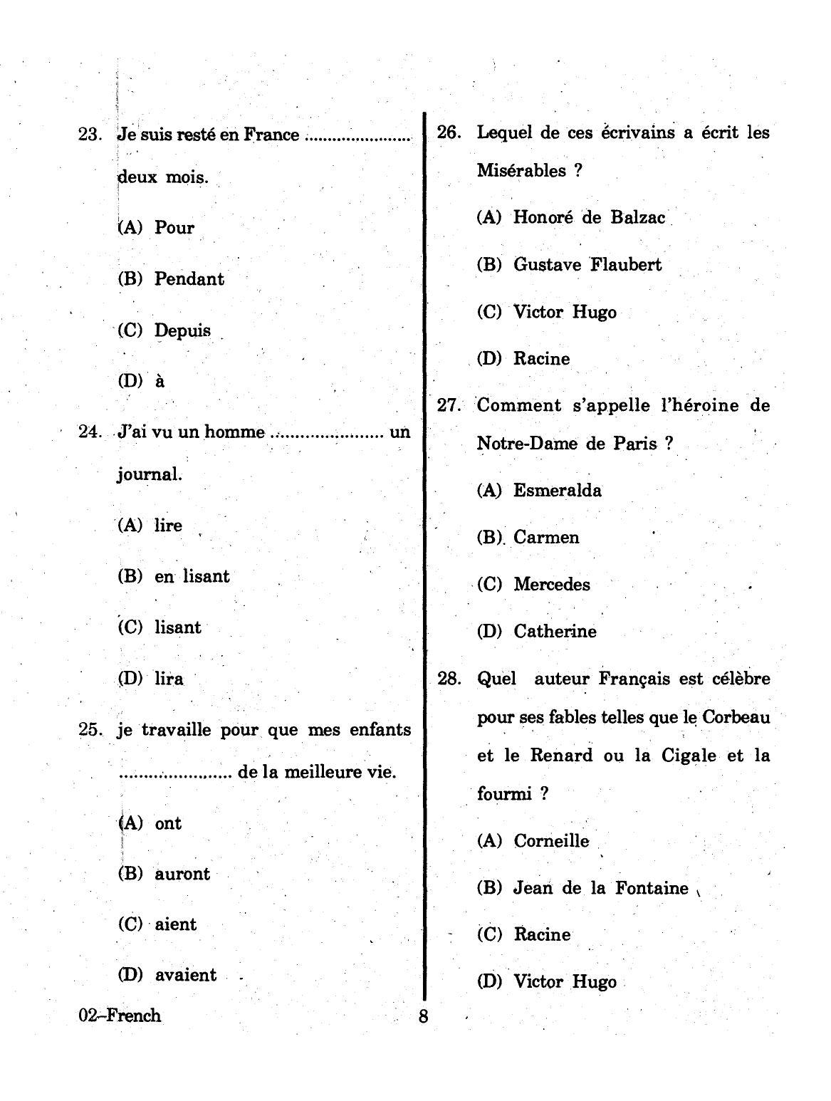 URATPG 2015 French Question Paper - Page 8