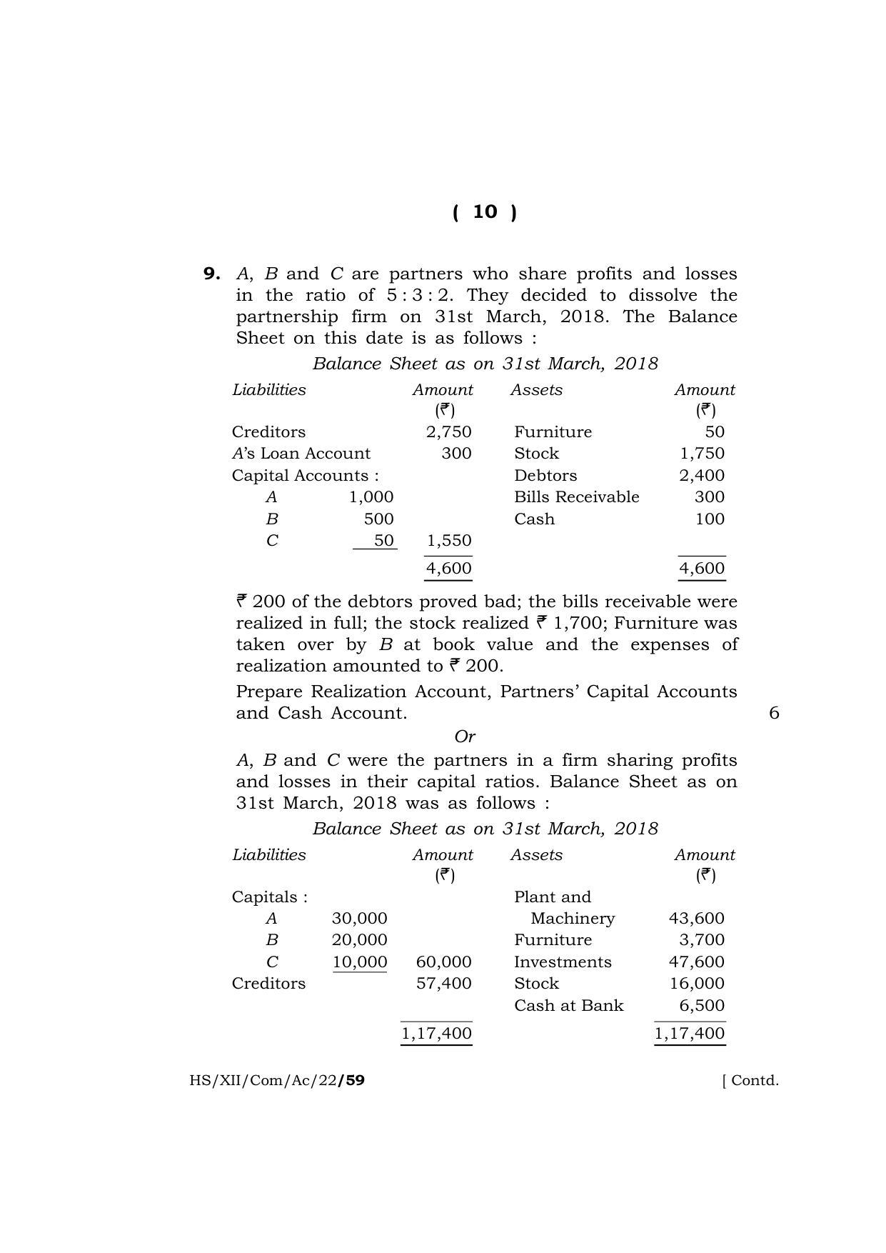 Meghalaya Board (MBOSE) Class 12 ACCOUNTANCY (HS-XII-Com-Ac-22) 2022 Question Paper - Page 10