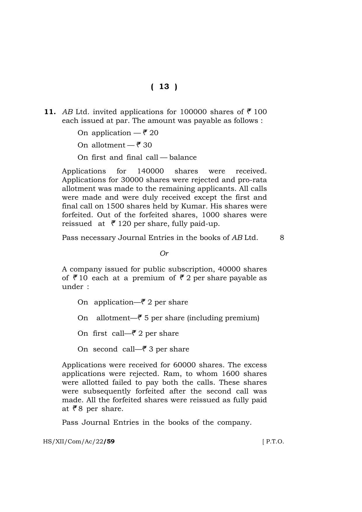 Meghalaya Board (MBOSE) Class 12 ACCOUNTANCY (HS-XII-Com-Ac-22) 2022 Question Paper - Page 13