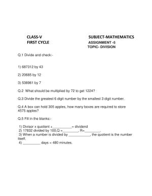Worksheet for Class 5 Maths Assignment 43