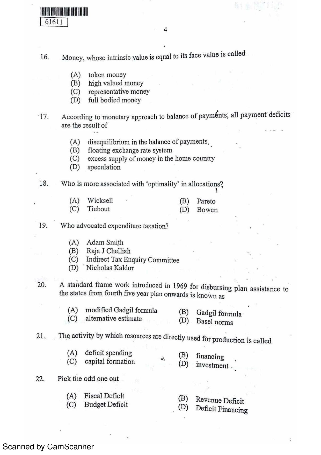CUSAT CAT 2011 Applied Economics Question Paper - Page 5