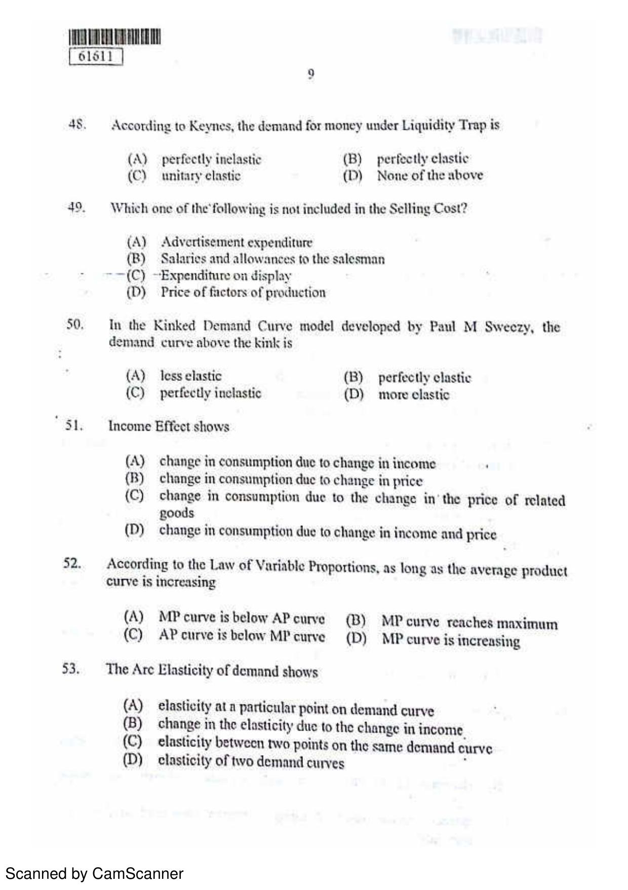 CUSAT CAT 2011 Applied Economics Question Paper - Page 10