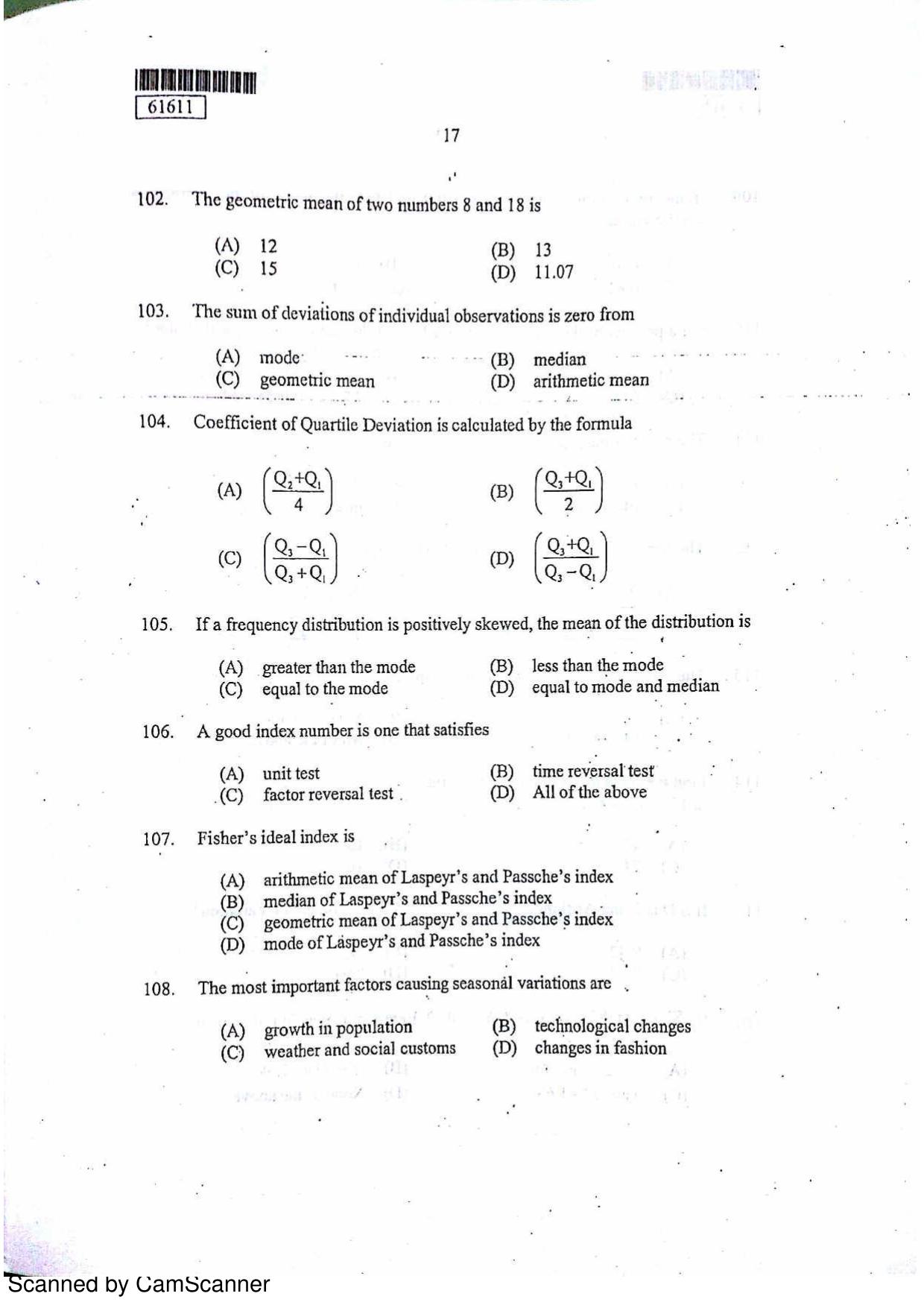 CUSAT CAT 2011 Applied Economics Question Paper - Page 18