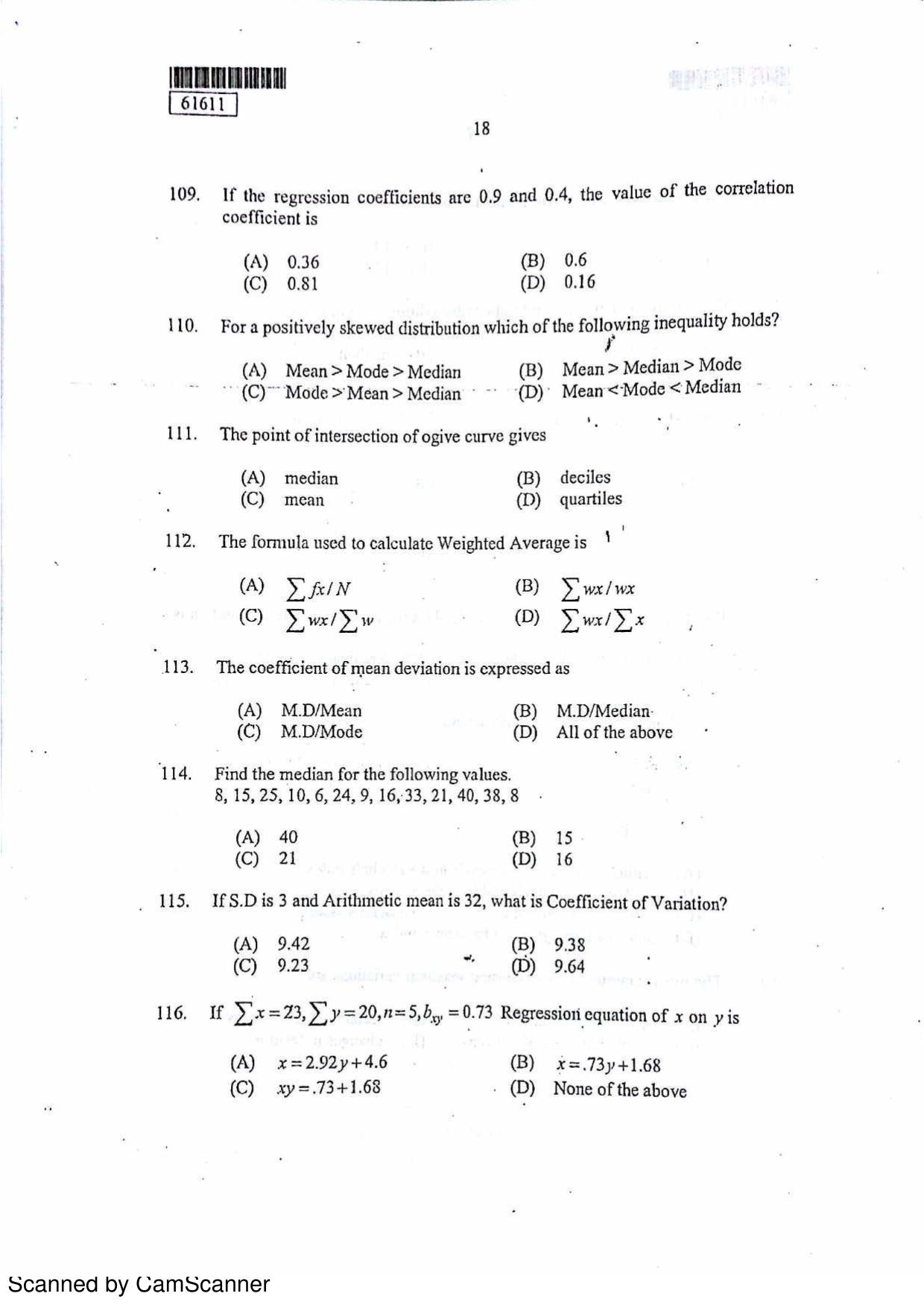 CUSAT CAT 2011 Applied Economics Question Paper - Page 19
