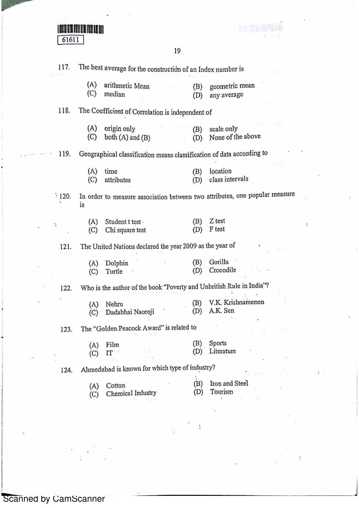 CUSAT CAT 2011 Applied Economics Question Paper - Page 20