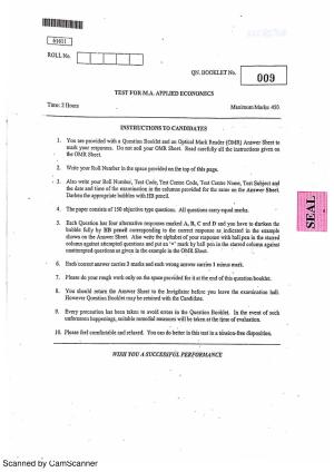 CUSAT CAT 2011 Applied Economics Question Paper