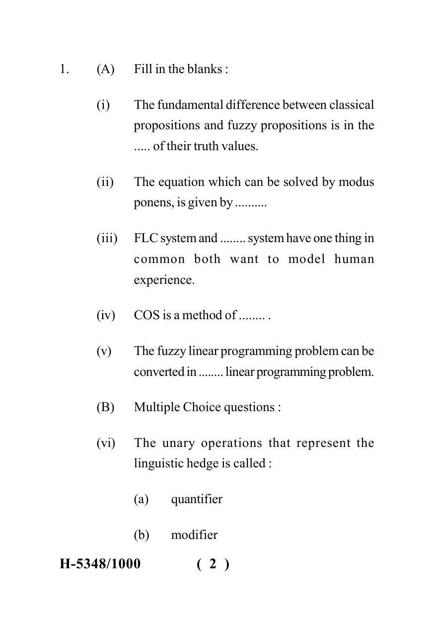 Sarguja University Question Paper July-2022 :   M.Sc. In Mathematics (Fourth sem.)Fuzzy Sets And Their Application (II) Paper 1 - Page 2