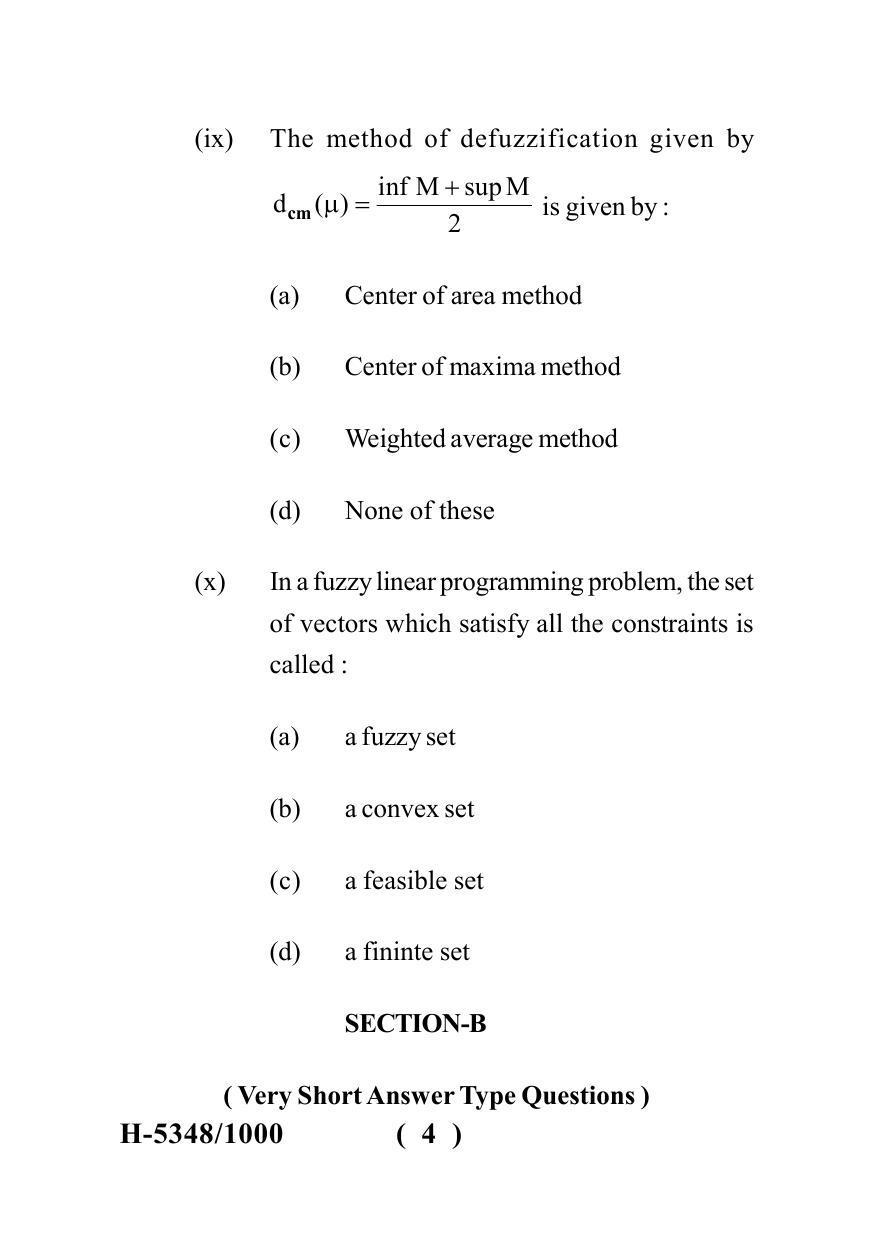 Sarguja University Question Paper July-2022 :   M.Sc. In Mathematics (Fourth sem.)Fuzzy Sets And Their Application (II) Paper 1 - Page 4