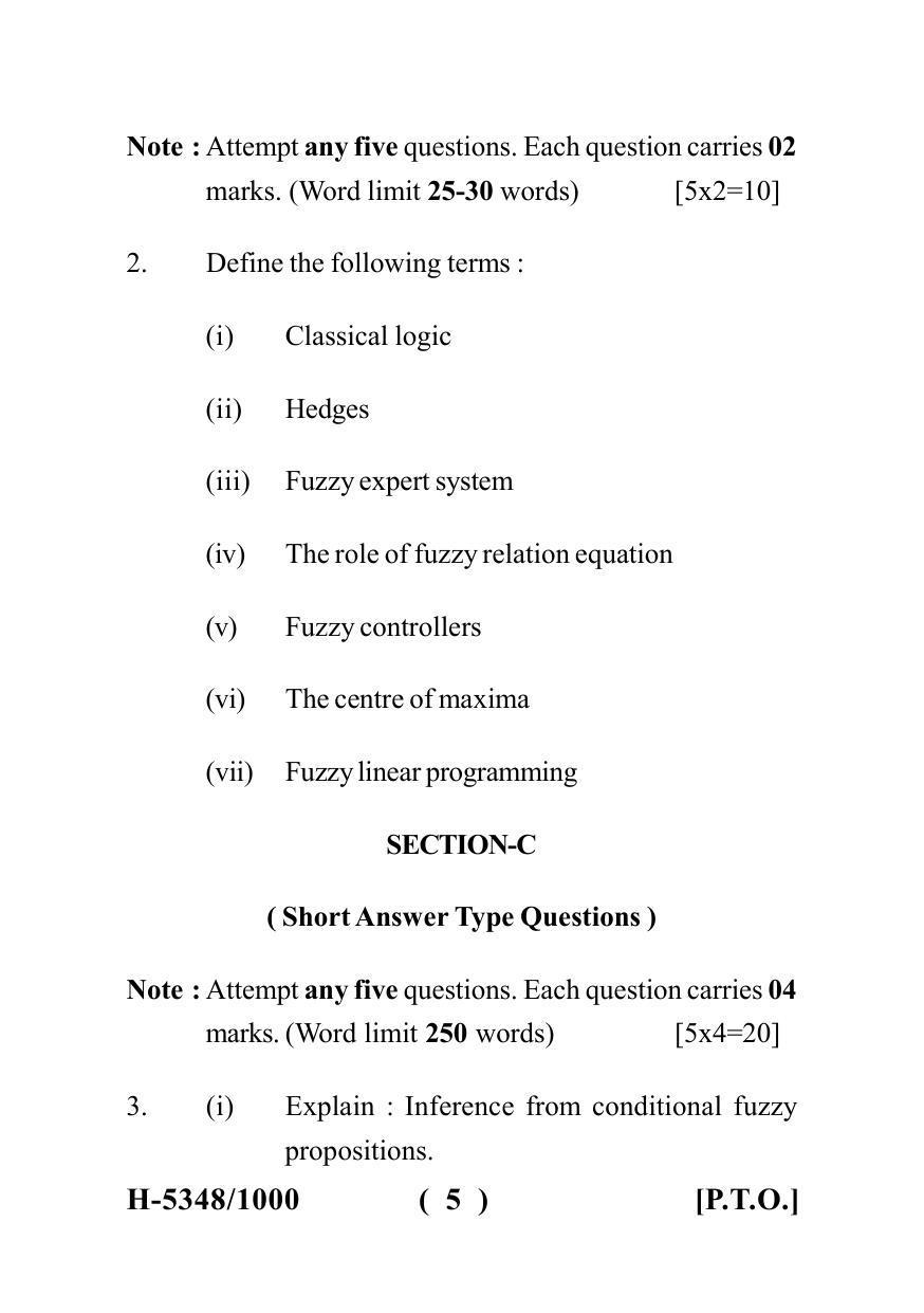 Sarguja University Question Paper July-2022 :   M.Sc. In Mathematics (Fourth sem.)Fuzzy Sets And Their Application (II) Paper 1 - Page 5