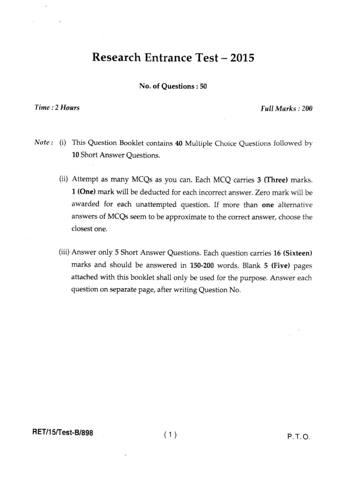 BHU RET GEOGRAPHY SOCAL 2015 Question Paper - Page 3