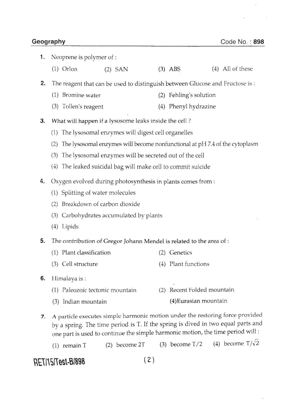 BHU RET GEOGRAPHY SOCAL 2015 Question Paper - Page 4