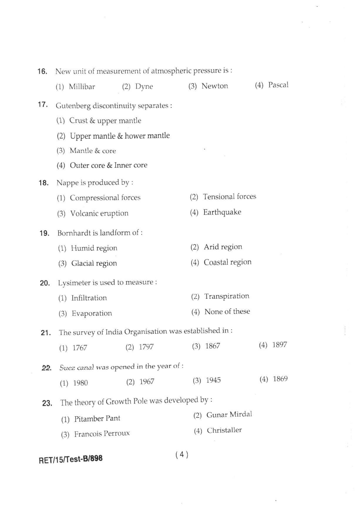 BHU RET GEOGRAPHY SOCAL 2015 Question Paper - Page 6